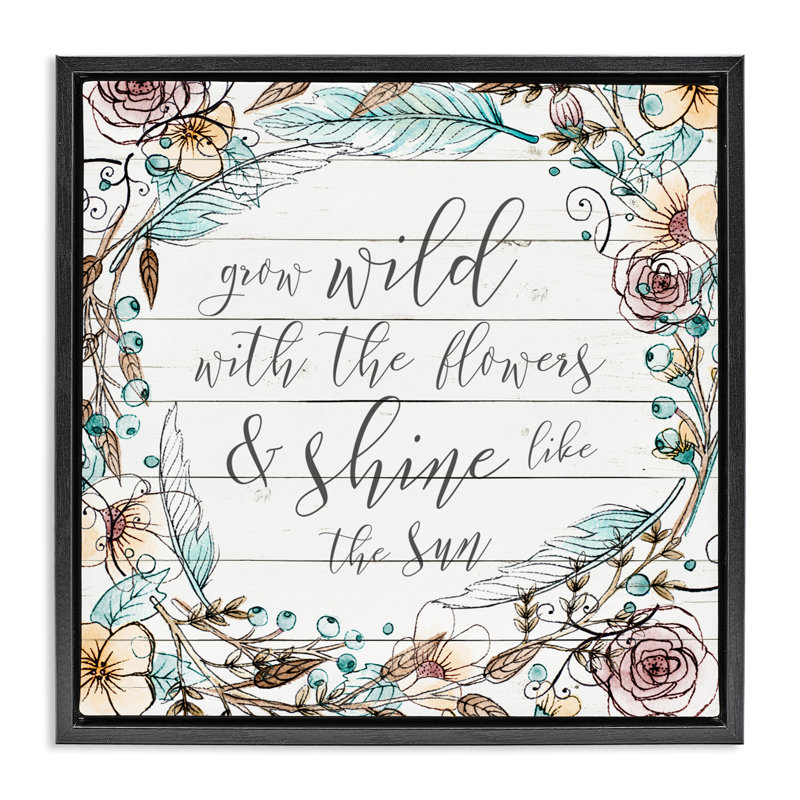 Cadre flottant «Grow Wild With Flowers», conception par SD Graphics Studio, Cadre flottant noir de jais, H 18 po x l 18 po