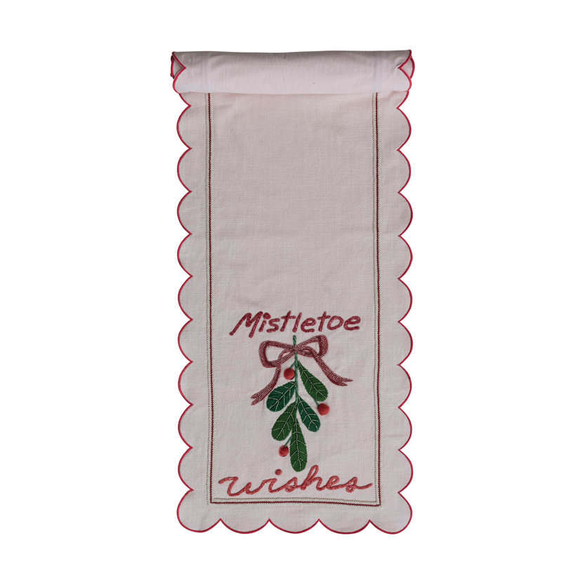 Scalloped Cotton Table Runner in Mistletoe Print