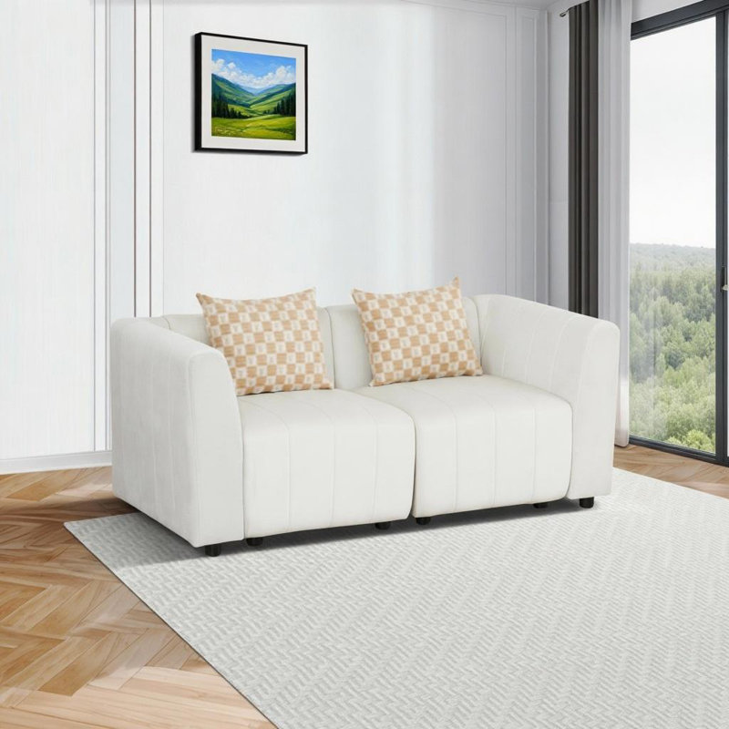 Ensemble de canapé de salon en microfibre blanc 2 pièces