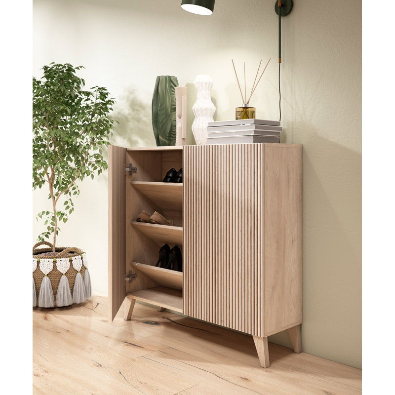 15 Pair Shoe Storage Cabinet, Natural Wood
