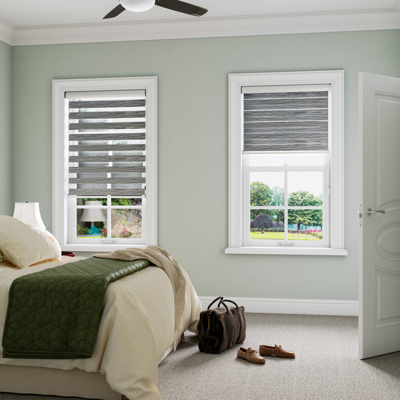 Zebra Blinds Window Dual Layer Roller Shades, Corded Horizontal Blind, Bedroom, Privacy, 72" Length, Gray, 65"W x 72"L