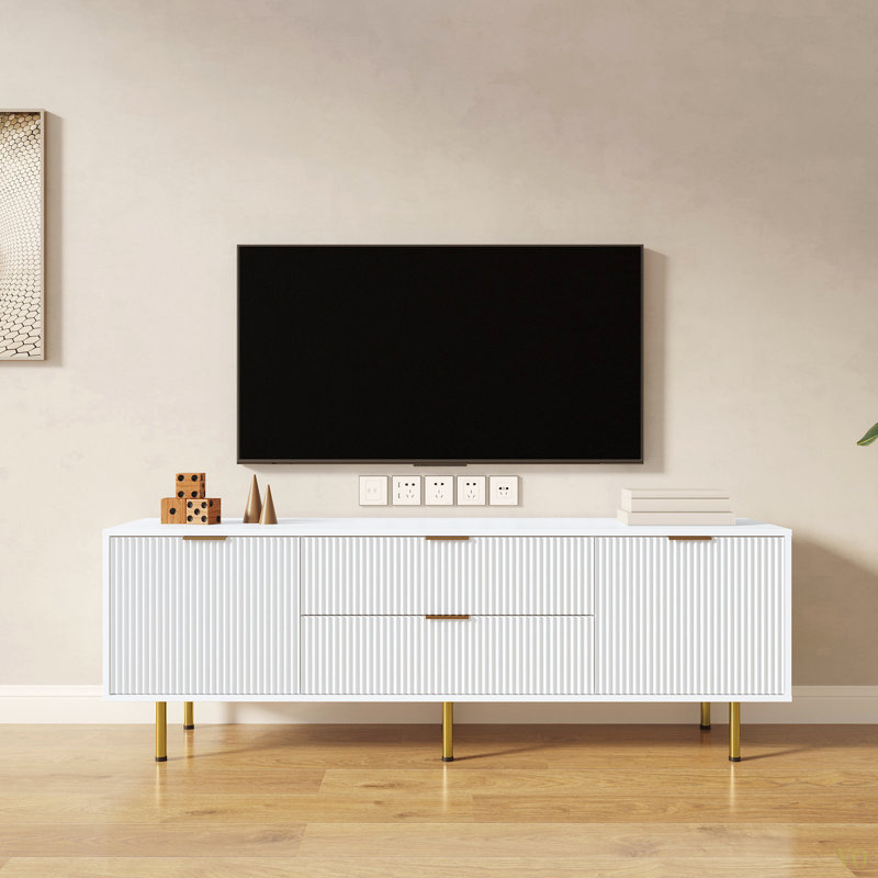 Meuble télé moderne et chaleureux, conception durable et peu encombrante, décor élégant pour le salon et la chambre à coucher