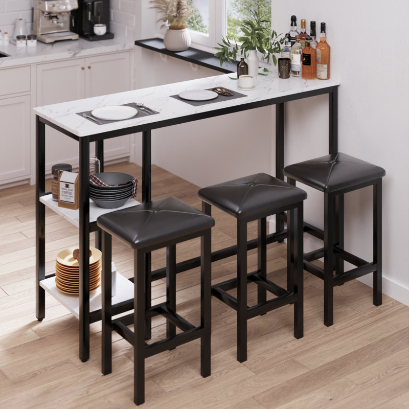 Ensemble de salle à manger 3 pièces pour le comptoir avec rangement, ensemble de table de bar 4 pièces avec 3 tabourets rembourrés