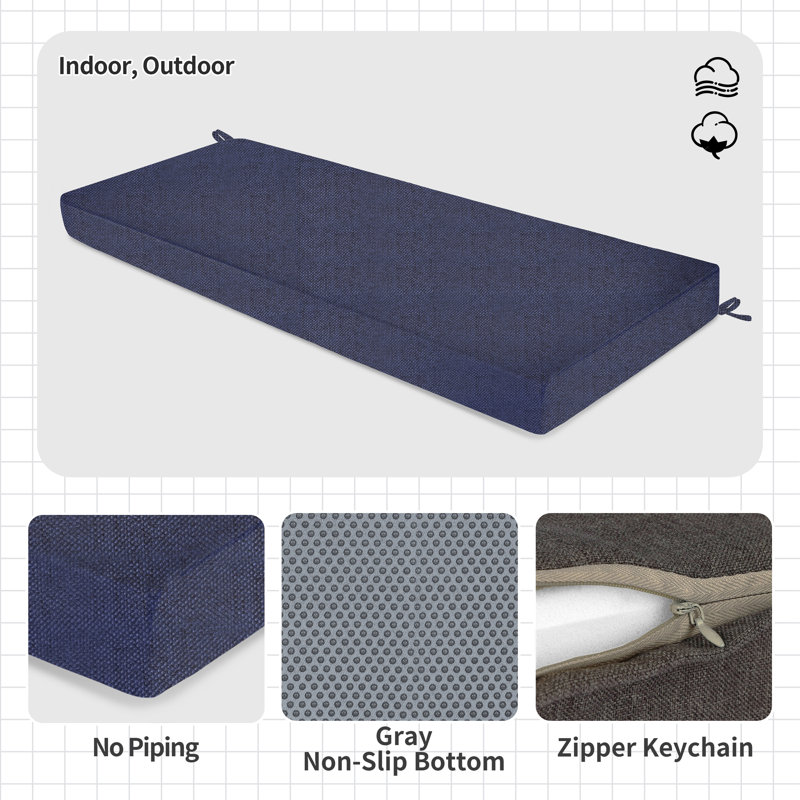 1'' H Customizable Bench Cushion For Indoor/Outdoor Furniture/Chair/Window Seat, Premium 75D High-Resilience Foam, Dark Blue