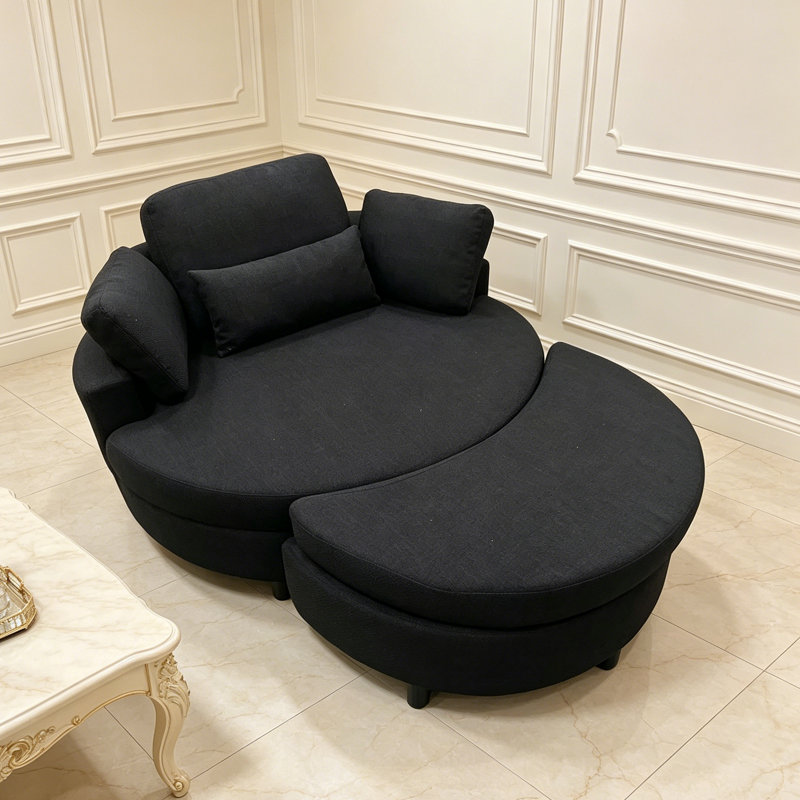 Danieal 51.2'' Wide Barrel Chair and Ottoman, Black Polyester Blend