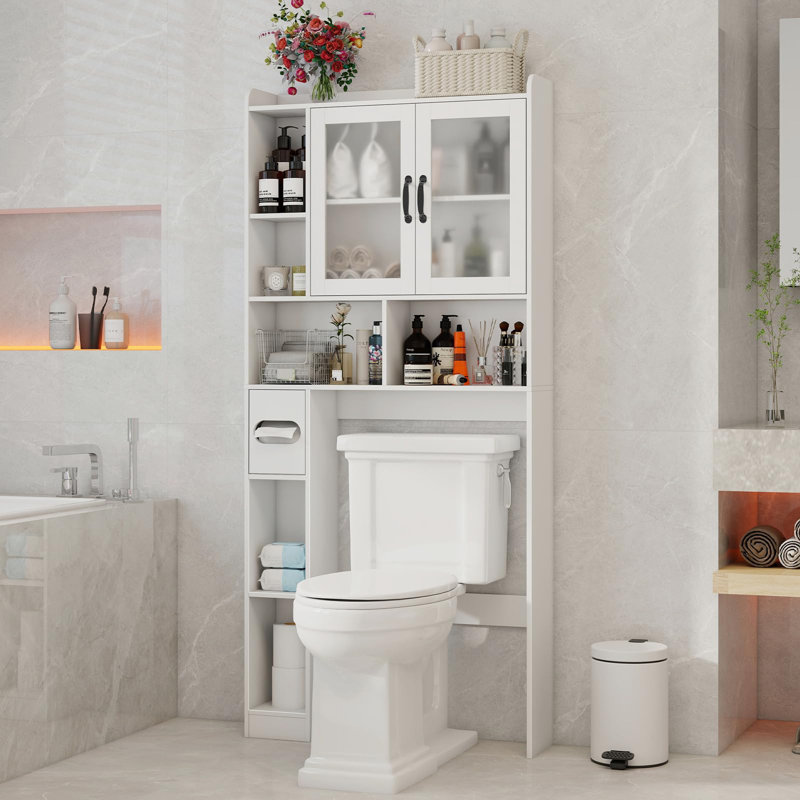 Armoire de rangement au-dessus de la toilette avec portes en acrylique, Blanc