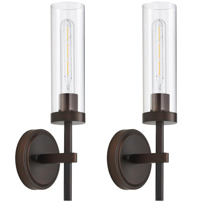 Oil Rubbed Bronze Wall Sconces Set of Two, Bathroom Wall Sconces Vanity Lights with Clear Glass Shade, Modern Farmhouse Dimmable Wall Mount Lights for Mirror 