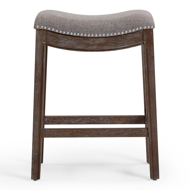 Goods Julian Wood Barstool with Faux-Leather Seat, Counter Stool (26" Seat Height), Gray/Espresso