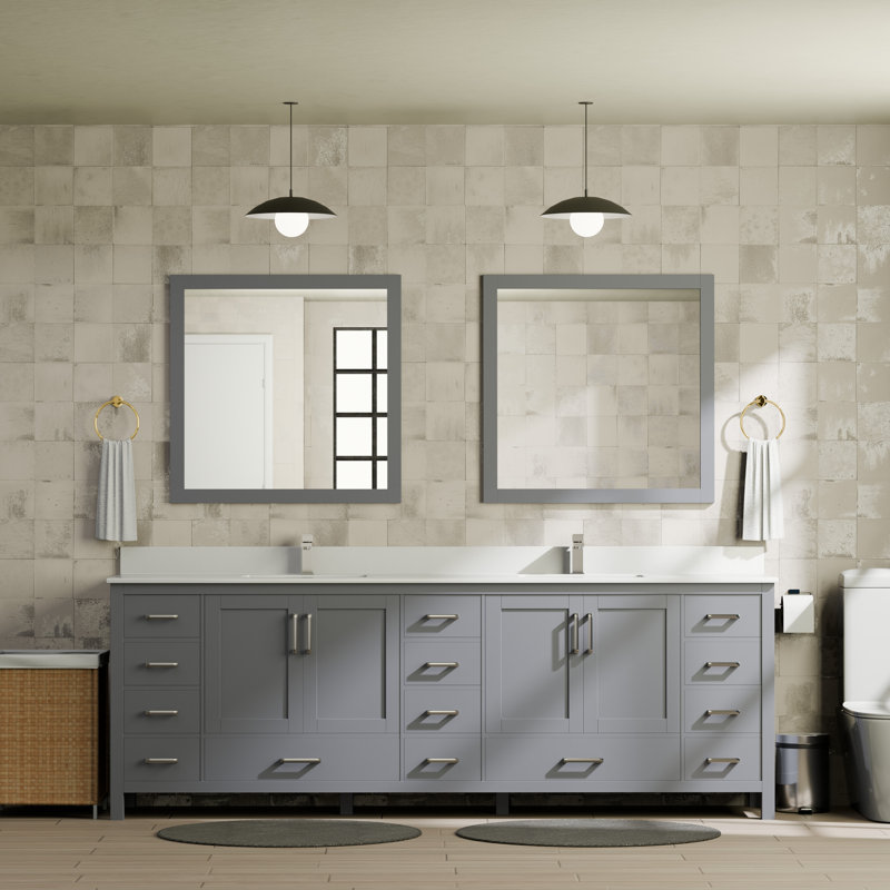 Jacques 84" Double Bathroom Vanity Set, Dark Gray, White Cultured Marble
