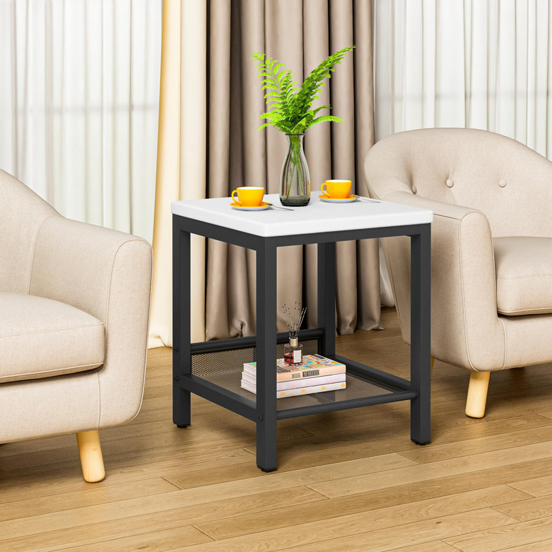 Ensemble de table basse et de rangement pour salon, table basse coulissante avec étagère de rangement en métal et table d'appoint, table basse moderne de 104 cm (41 pouces), mobilier adapté au salon - Blanc
