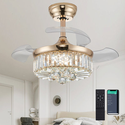 Ventilateur de lustre en cristal 30 "à intensité variable