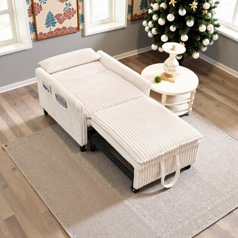 Canapé d'appoint moelleux en velours côtelé avec coussin amovible pour les petits espaces, Beige