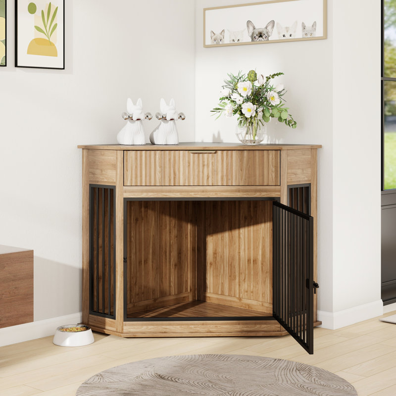 Chenil décoratif pour chien de 44,6 po avec tiroir cannelé pour petits / moyens chiens