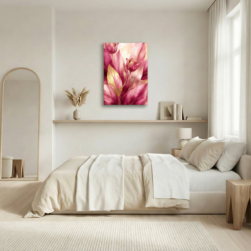 Ensemble de 1 tableau sur toile rose et or, 2436