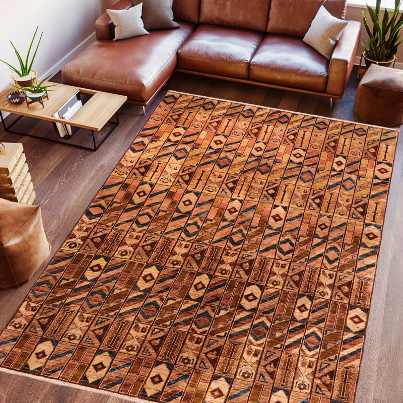 Tapis noir / brun unique de 6 pi x 8 pi 8 po Bagdat