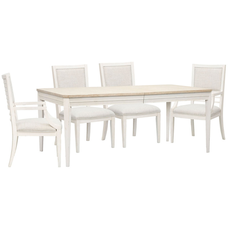 Table de salle à manger extensible rectangulaire avec 2 chaises d'appoint et 2 fauteuils