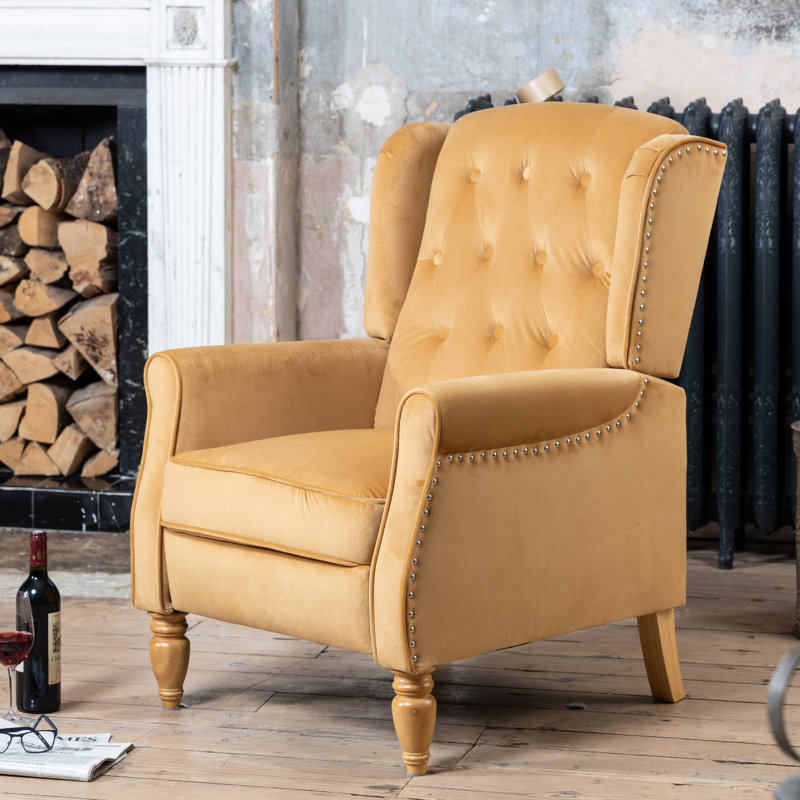 Ailith 70cm Wide Velvet Wing Chair Recliner, Yellow