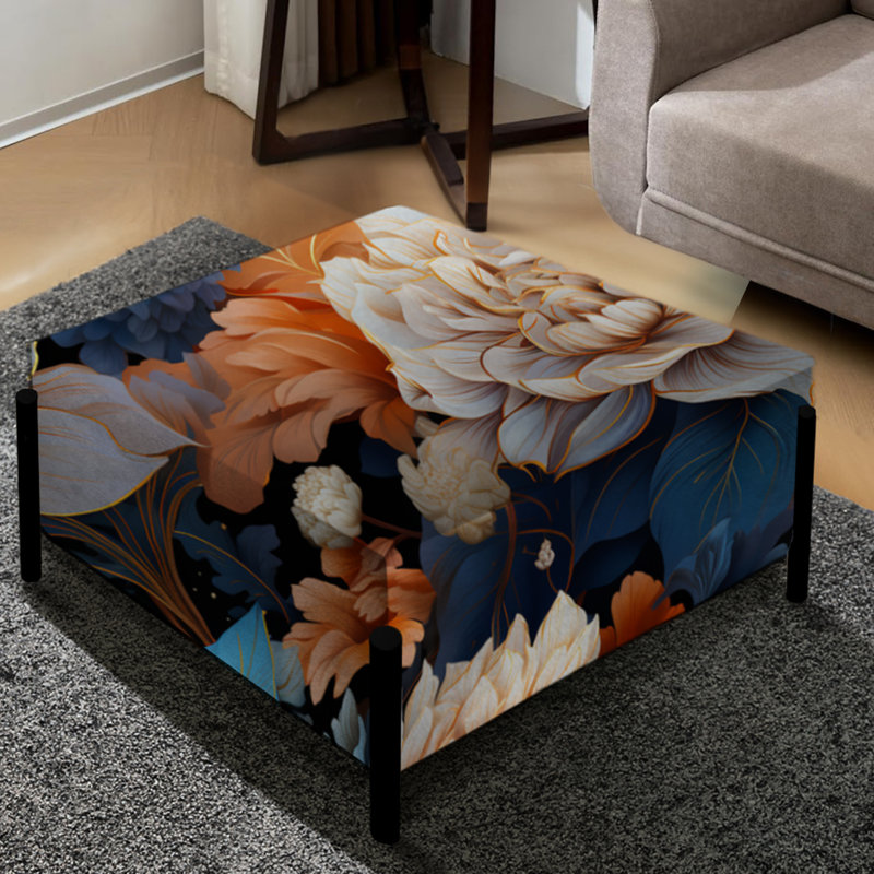 Blue Celestial Dreams - Motif floral - Grand repose-pieds carré floral
