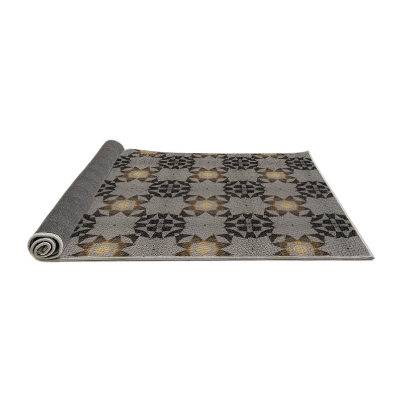 Tapis noir/gris à motifs, Rond 5 pi