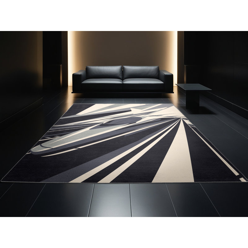 Machine Washable Kendari High Speed Bullet Train Sleek & Chic Modern Geometric Rug in Gray – Gray Binding, 8x10