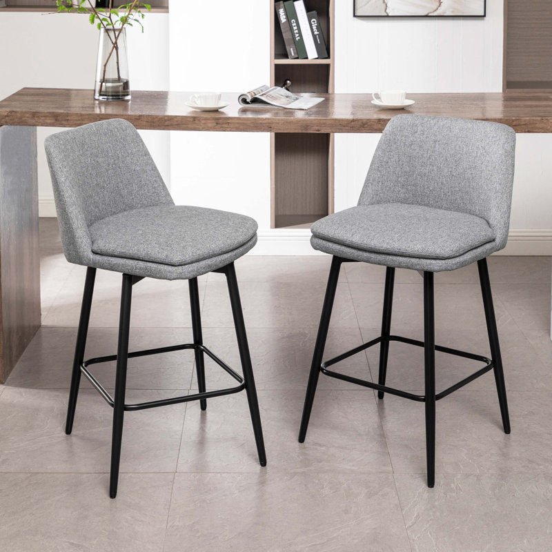 Grety Counter Height Swivel Bar Stools Set of 2, 360° Swivel Upholstered Barstools with Back and Metal Legs