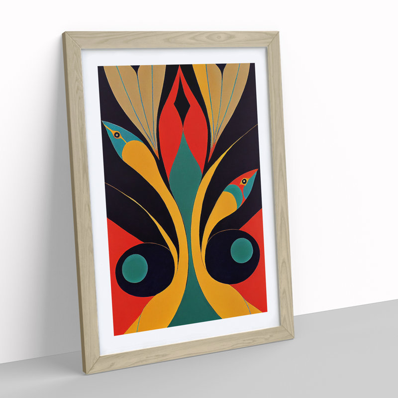 Peacock In Abstract No.2 - Single Picture Frame Print, 64cm H x 46cm W x 2cm D, Oak Framed
