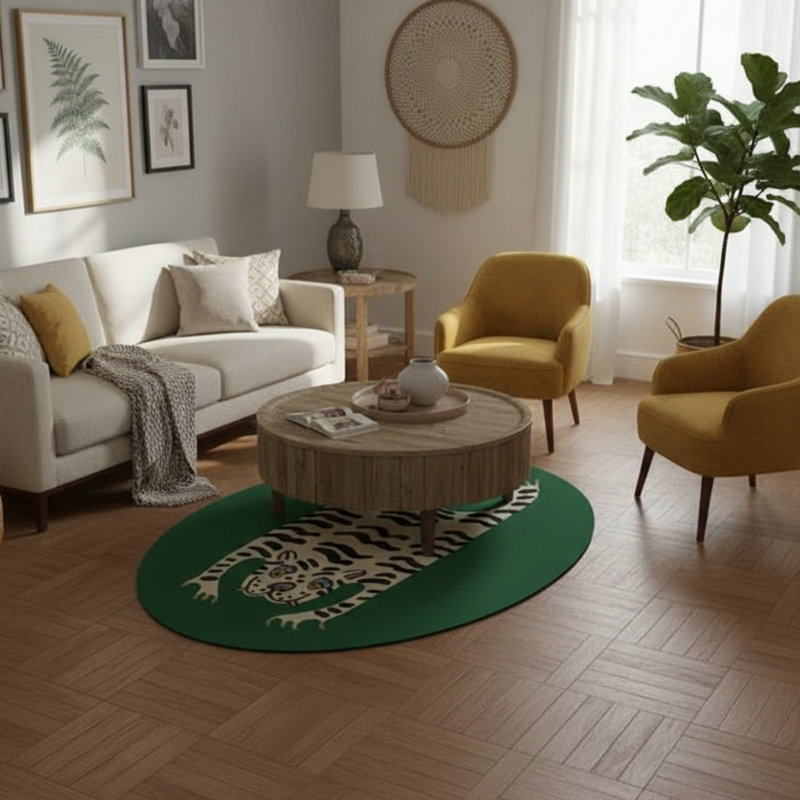 🟢 Emerald Tiger Tamer Oval Accent Rug