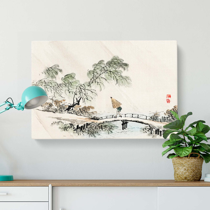 Man Crossing The Bridge by Kono Bairei - Wrapped Canvas Print, 60cm H x 91cm W x 3cm D