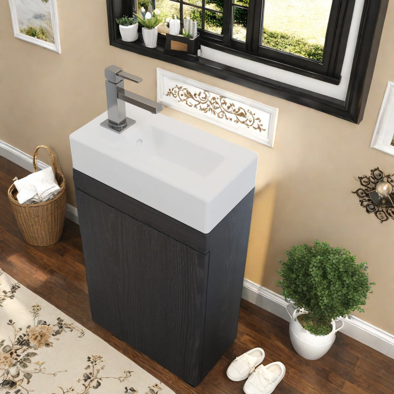 Meuble-lavabo compact compact avec évier en céramique, armoire de 16 po pour petits espaces