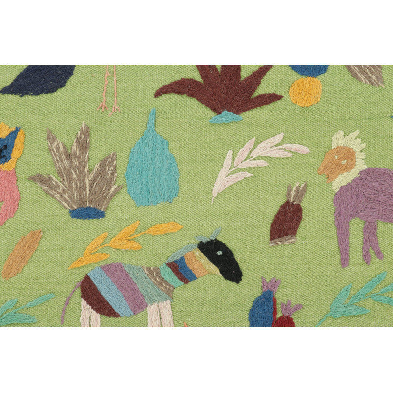 Rug & Kilim’S Suzani-Inspired Kilim Runner, Vibrant Animal Pictorials In Green