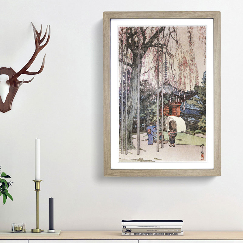 Cherry Tree in Kawagoe by Hiroshi Yoshida - Framed Print, 48cm H x 36cm W x 2cm D, Oak Framed