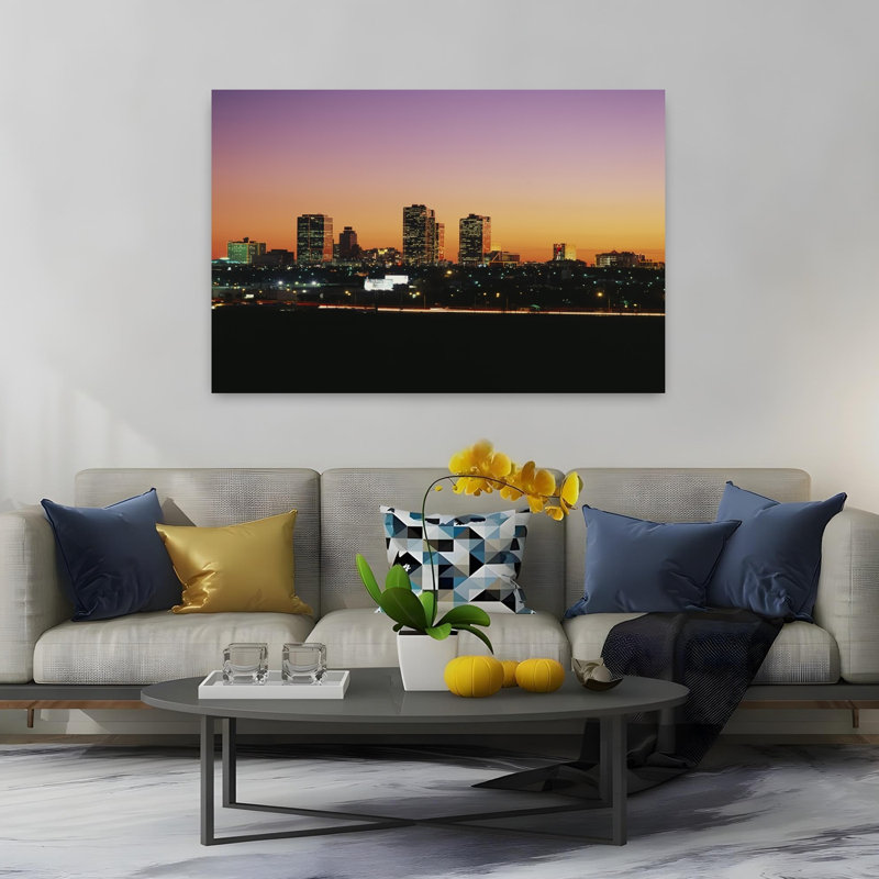 Buildings lit up at dusk Fort Worth Texas USA 1 Piece Wrapped Canvas Wall Art, 101.6 cm H x 152.4 cm W