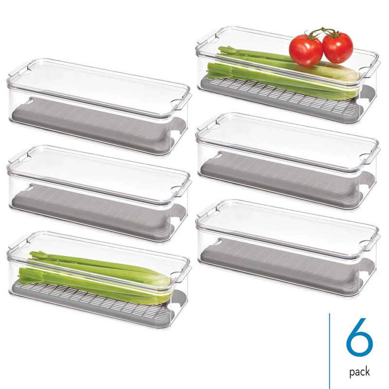 iDesign Set of 6 Fridge Produce Bins with Drainage Tray - Clear/Grey