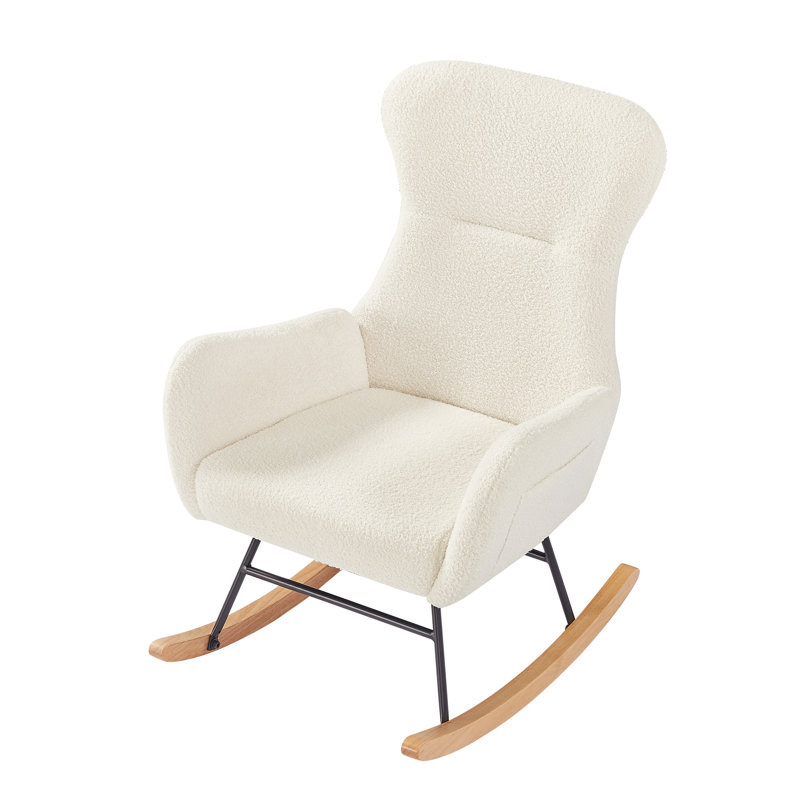 Rocking Chair In Fabric And Metal Frame Design Cream Chair, Structure For Comfortable Use