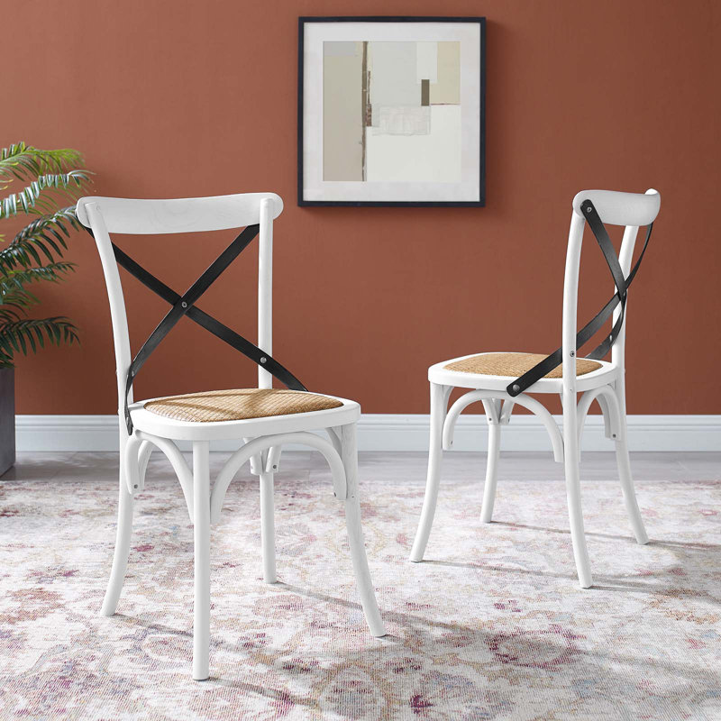 White and Black Elm Wood Cross Back Side Chair Set