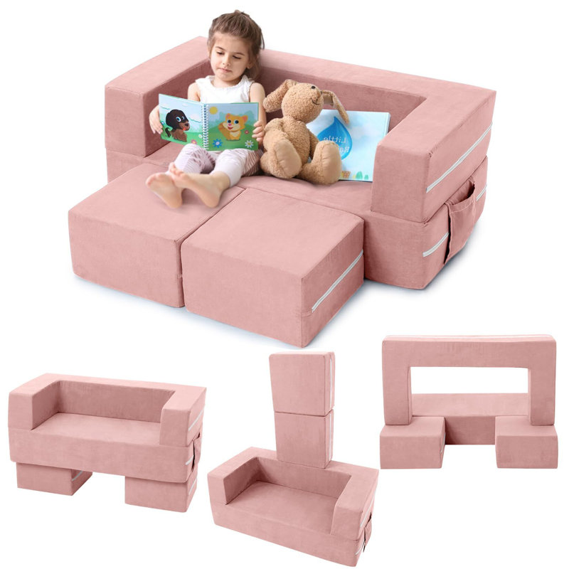 Canapé modulaire pour tout-petits 3 pièces, canapé pour tout-petits pour jouer, Similicuir rose