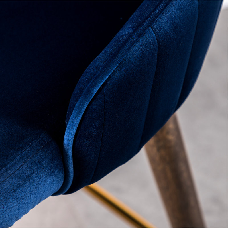 2 tabourets à oreilles de hauteur de comptoir bleus, revêtement en velours, rembourrage en mousse épaisse, pieds de style Mid-Century avec et tabourets en métal 2, mousse de tissu, galvanoplastie de conception