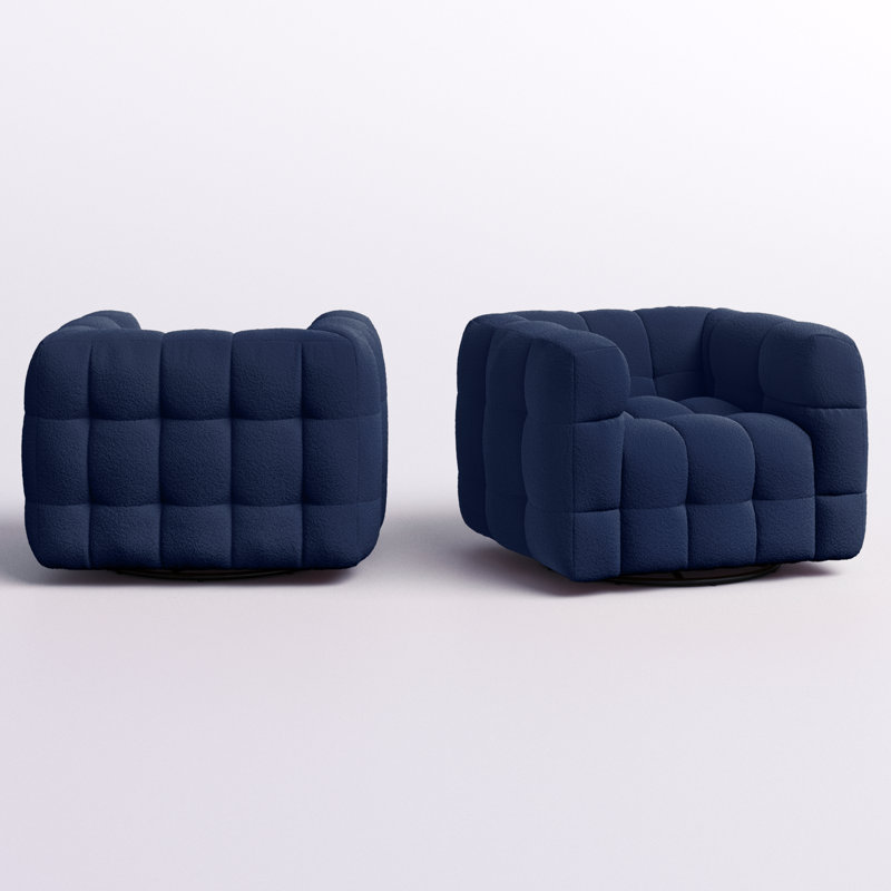 Ashyiah 38" Wide Tufted Swivel Chair with Square Arm, Blue Boucle