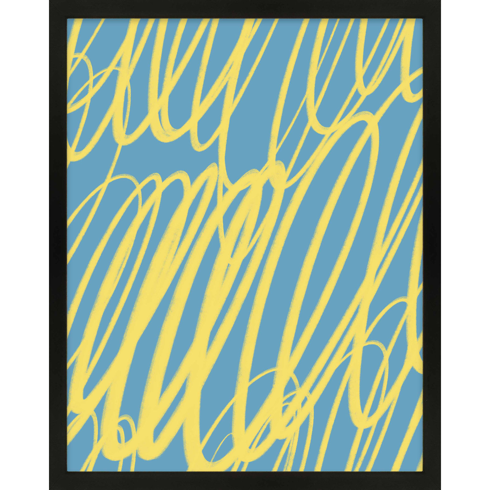 Color Squiggles 3 by Jacques Pilon, 50" H x 40" W x 1.25" D, Black Single Structure Framed Paper