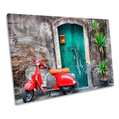 Red Scooter Vintage Door - Wrapped Canvas Print
