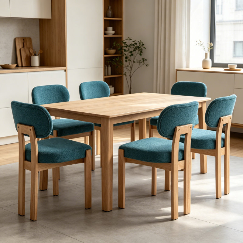 Chaise rembourrée en bois massif Inelda, 6, Sarcelle