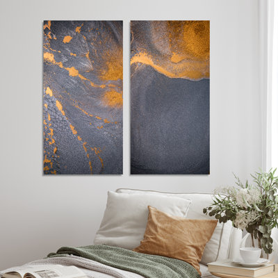 Golden on Gray, liquide Art Ripples III - ensemble de 2 photographies sur toile