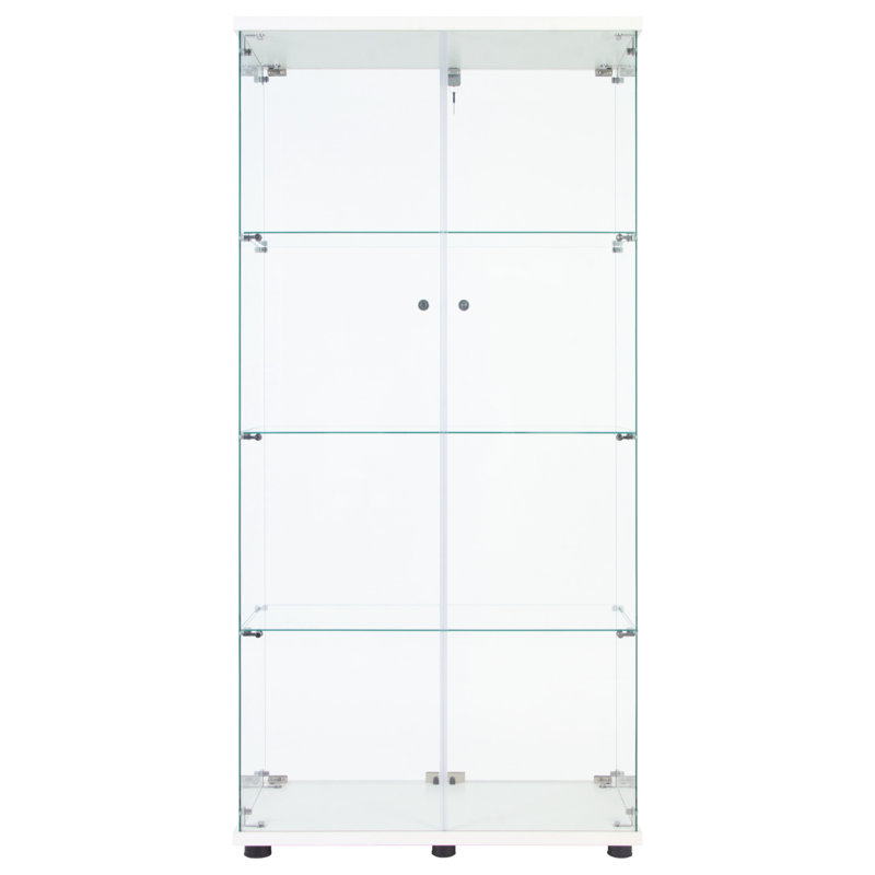 Vitrine en verre avec 4 tablettes et éclairage à DEL, 12 options de couleurs, télécommande, H 63,87 po x l 30,74 po x l 14,66 po, à piles, verre trempé, pots en bois massif, rails