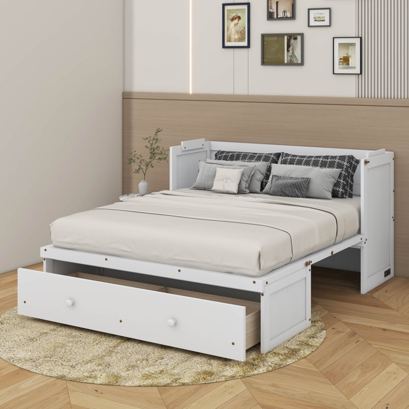Grand lit escamotable avec port USB et tiroir