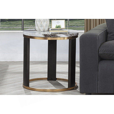 Table de bout ronde en faux marbre, table d'appoint de salon