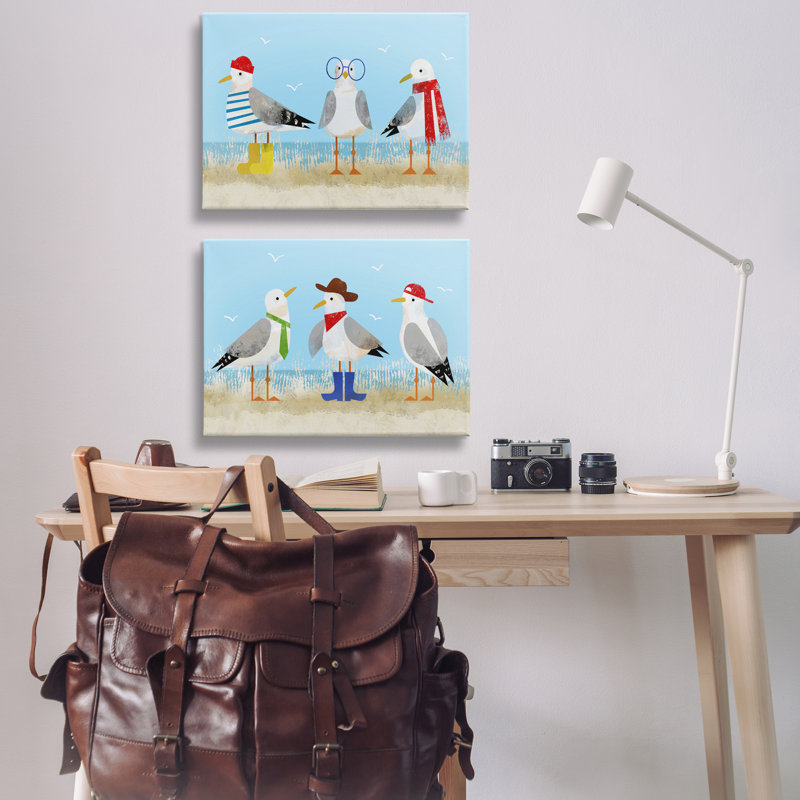 Ensemble de 2 reproductions d'art sur toile élégantes "Seagulls at Beach" par Victoria Barnes, H 20 po x l 30 po