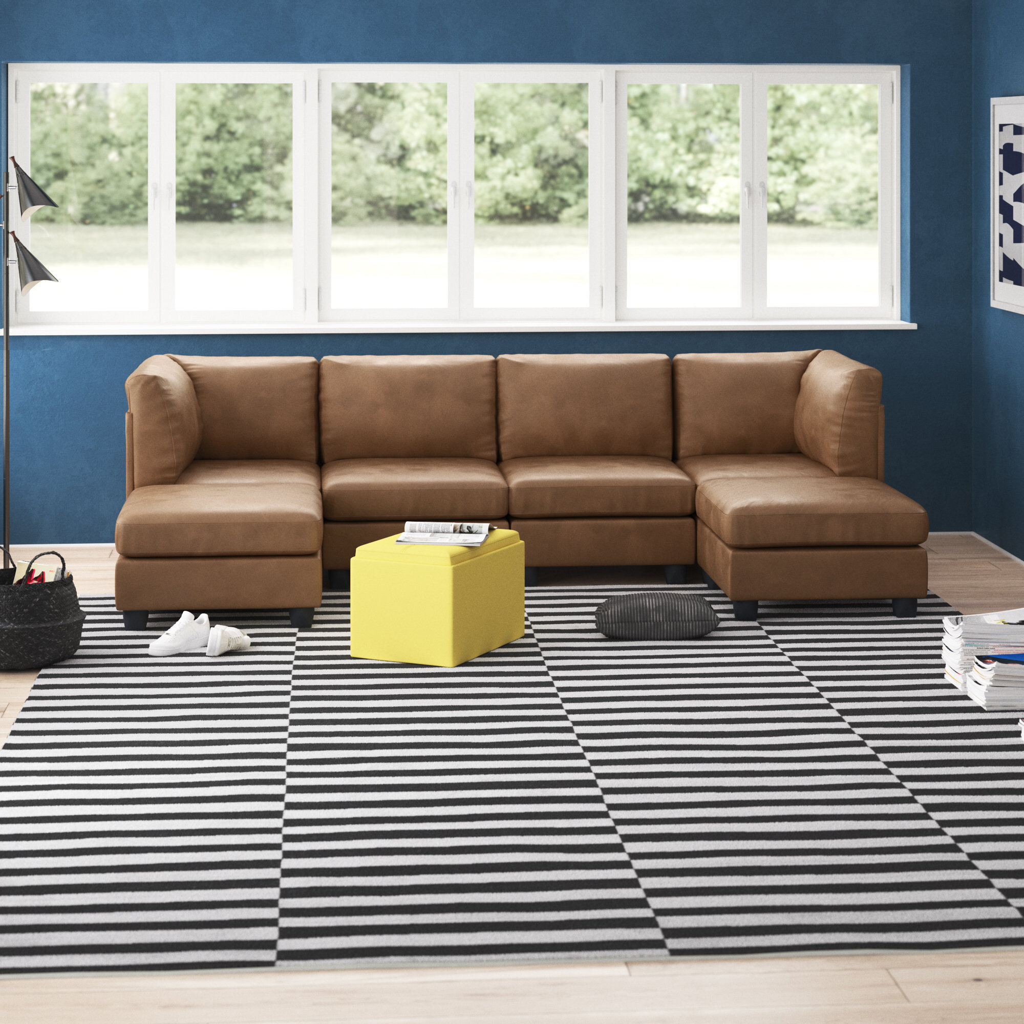 Wade Logan® Angelamaria 120" Wide Faux Leather Modular Corner Sectional with Ottoman & Reviews | Wayfair