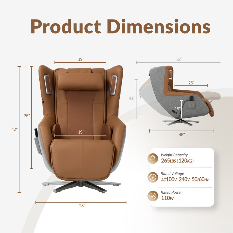 Heated Leather Massage Chair with SL Track, Zero-Gravity Functionality, and Bluetooth Connectivity, Brown
