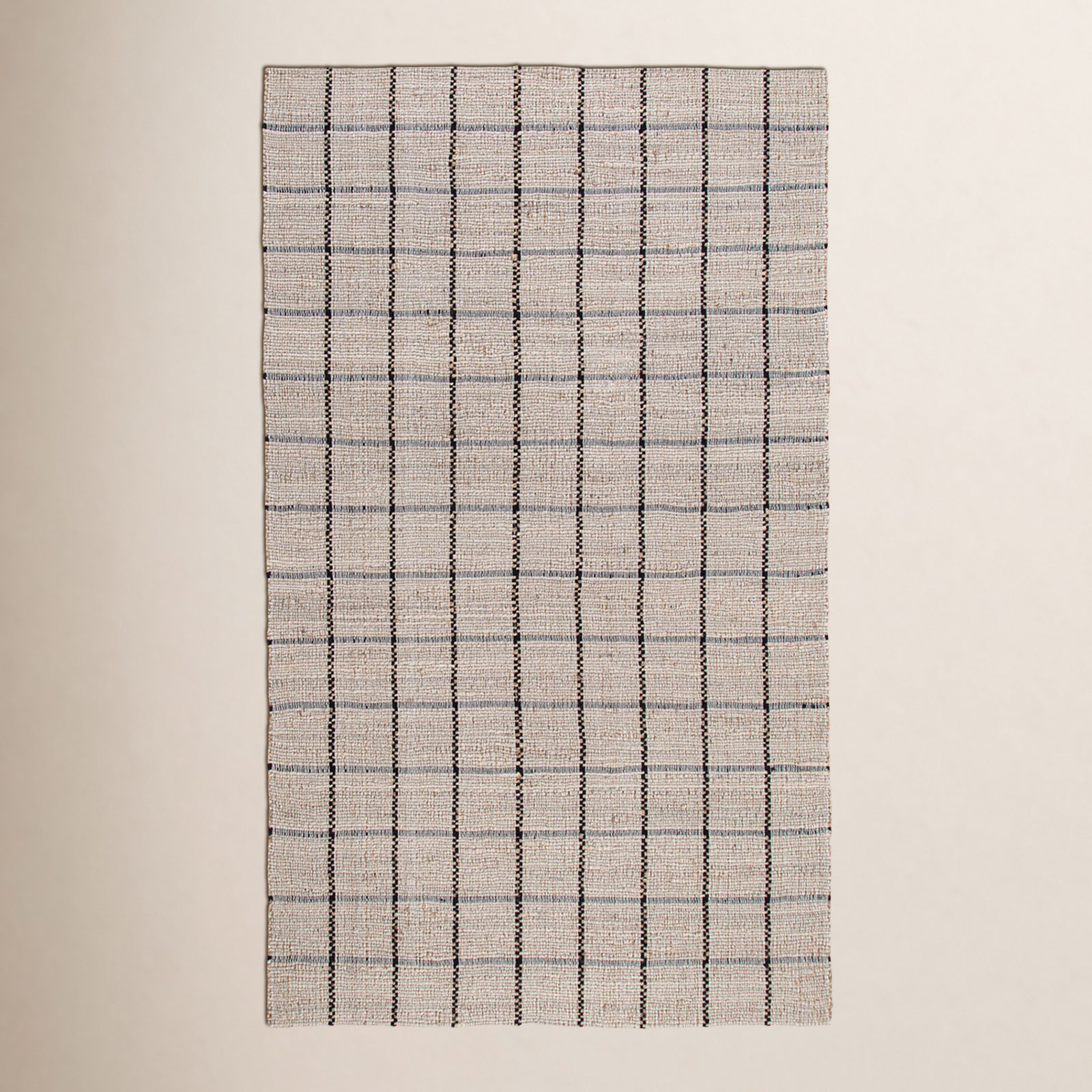 Abagail Black Beige Hand-Loomed Checkered Jute Rug, Rectangle 8' x 10'