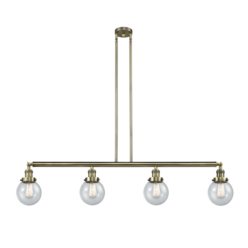 Luminaire suspendu linéaire à 4 lumières pour îlot de cuisine Lorri, H 10,88 po x l 50,63 po x P 6 po, Laiton antique, DEL